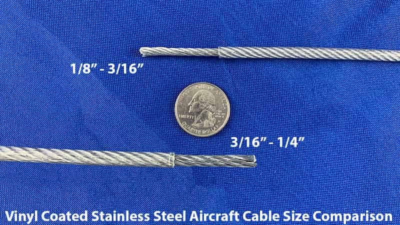 Plastic Vinyl Coated Stainless Steel Aircraft Cable Size Comparison
