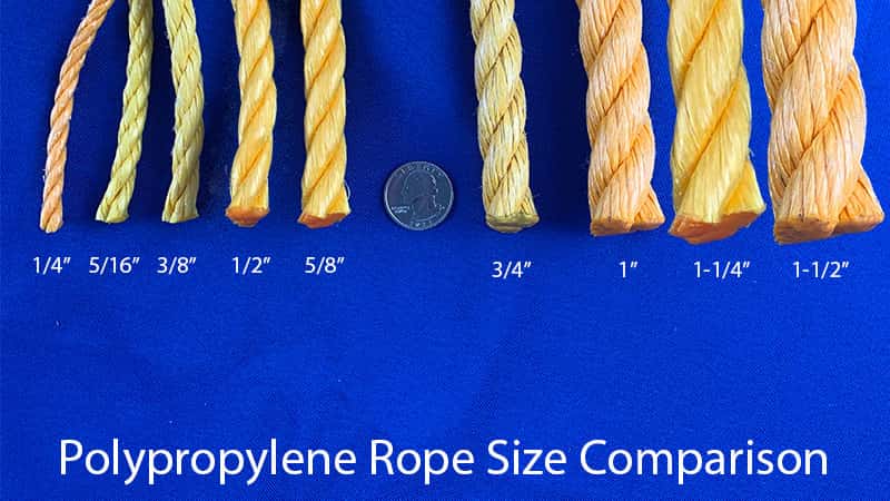 Yellow PolyPropylene Rope Size Comparison