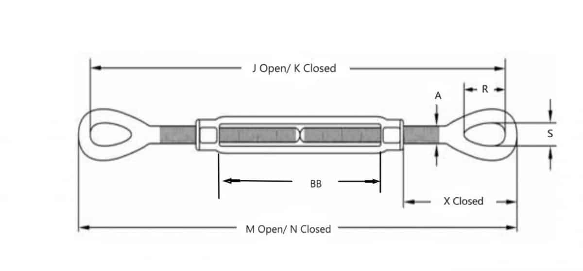 7/8"x18" Eye & Eye Turnbuckles Drop Skydog Rigging