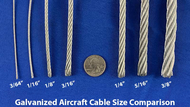 Galvanized Aircraft Cable Size Comparison