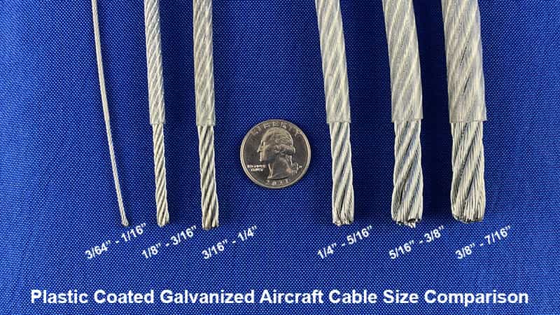 Plastic Coated Galvanized Aircraft Cable Size Comparison Chart