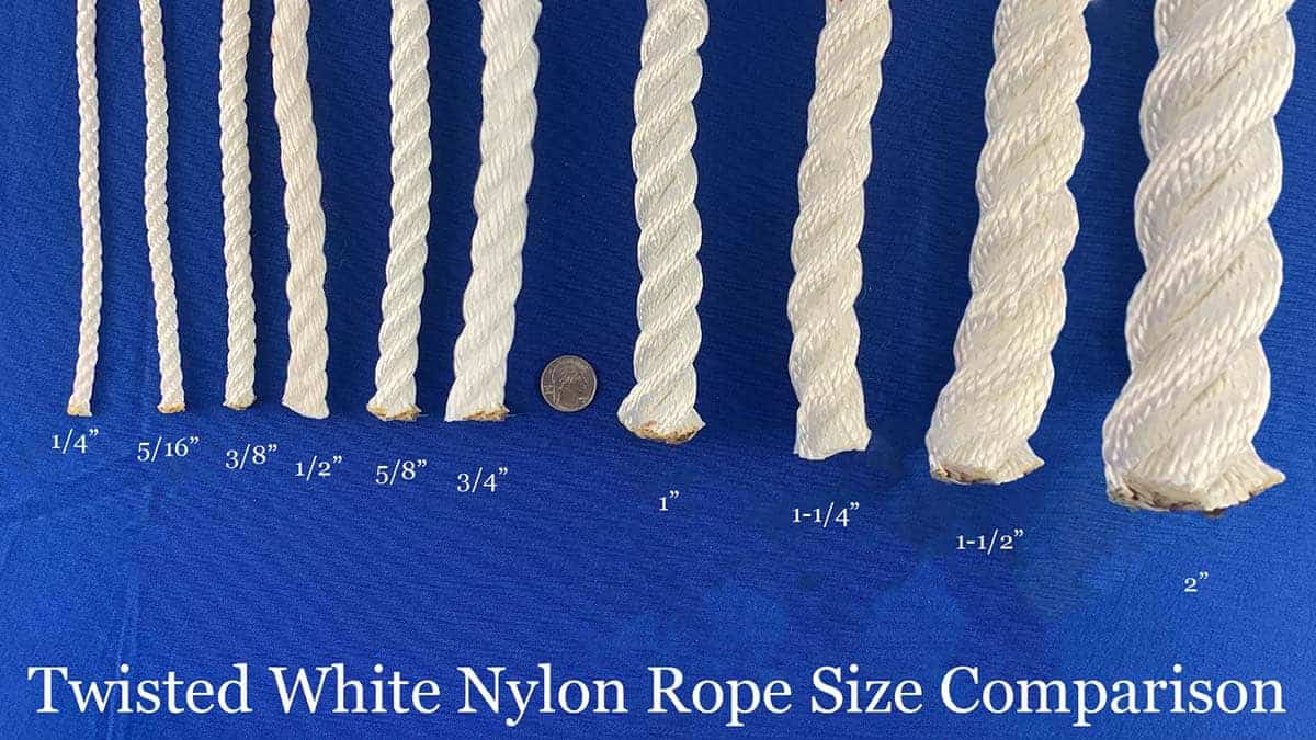 Twisted White Nylon Size Comparison